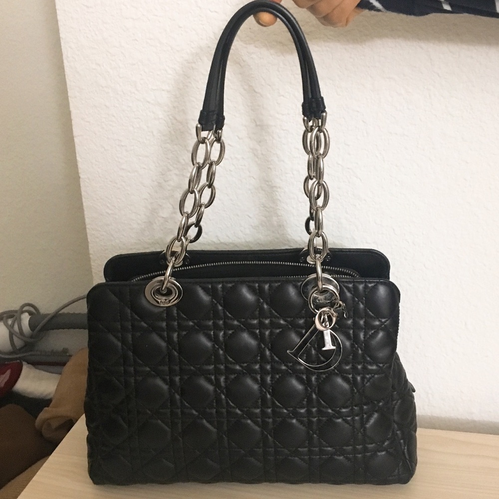 Auth Christian Dior lady bag black med to large